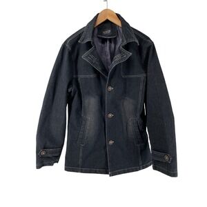 Urban Fashion Denim Blazer Jacket Mens Large Black Dark Wash Contrast Stitch